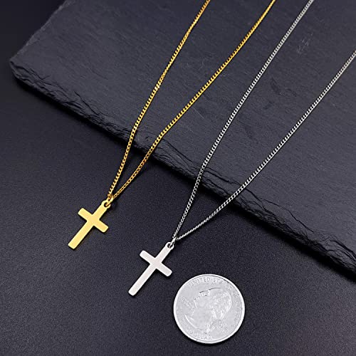 Cross Necklace for Women Stainless Steel Small Cross Pendant with Cuban Chain Simple Faith Jewelry for Men Women 14-22 Inches - color: Silver, style: 18inch