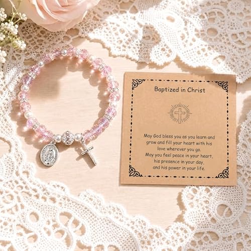Women Stretch Rosary Bracelet Beaded Crucifix & Miraculous Medal - color: baptized christ2