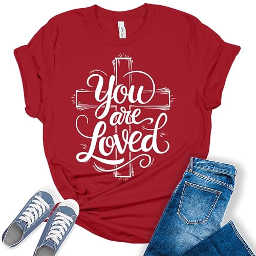 Womens Christian Shirts Cute Faith Graphic Tees Casual Religious Letter Print Short Sleeve Tshirts Summer Tops for Women - color: 1 - Canvas Red, size: Small