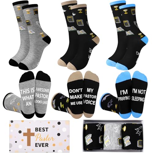 3 Pairs Pastor/ MA/ Boss Socks with Sayings, Gift with Box for Men Women - style: Pastor