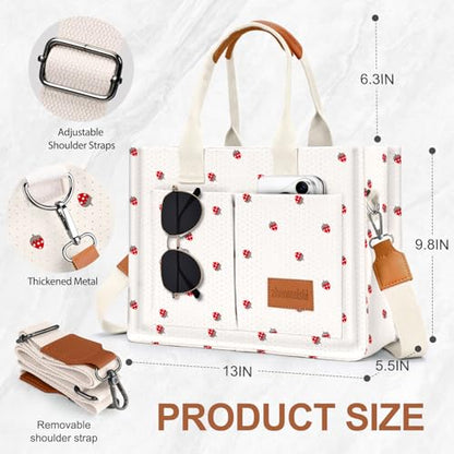 LHMTQVK Canvas Tote Bag for Women, Work & Bible Study Handbag - color: Cute Strawberry