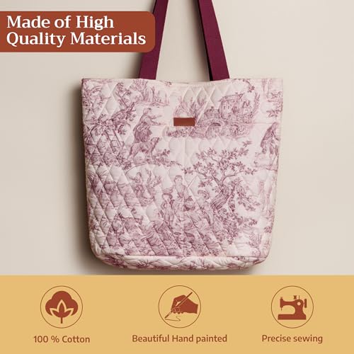 Maison d' Hermine Shopping Bags Cotton Quilted Tote Bag with Zipper Pockets - color: 007 - the Miller - Red