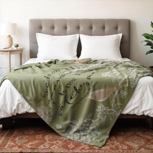 Christian Sparrow Bird Blanket, Christian Gifts for Women Men, His Eye is on the Sparrow Religious Bible Verse Bird Throw Blankets for Bedroom Living Room Couch Sofa, 50x60 Inches - color: Bird