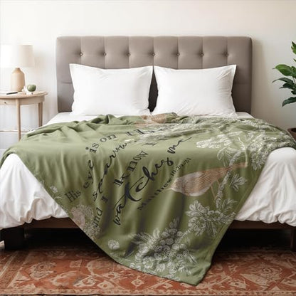 Christian Sparrow Bird Blanket, Christian Gifts for Women Men, His Eye is on the Sparrow Religious Bible Verse Bird Throw Blankets for Bedroom Living Room Couch Sofa, 50x60 Inches - color: Bird