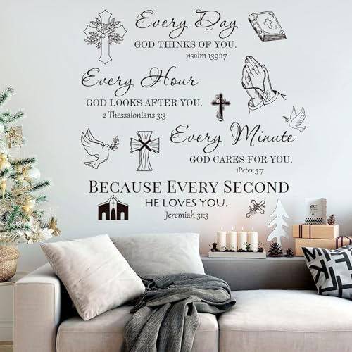 Bible Verse Wall Stickers Inspirational Decals Peel and Stick Vinyl Christian Faith Cross Wall Stickers Prayer Wall Decor Art for Easter Dining Room Bedroom Office Decor