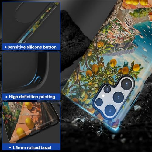 Compatible with Samsung Galaxy S23 Ultra Full Body Matte Case Hard Shell Shockproof Screen Lens Protection for Girl Boy Cute Pattern Italian Coast Amalfi Lemon Mediterranean Sea - color: Italian Coast Amalfi Lemon Mediterranean Sea, size: Samsung Galaxy S