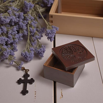 Hand-Carved Tree of Life Wooden Jewelry Box, Keepsake Storage Box for Men - color: KAT- KL Tree Of Life Keepsake Box