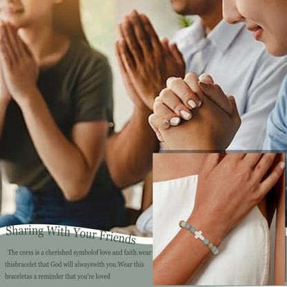 COLOYAN 9Pcs Cross Natural Stone Beaded Stretch Bracelets for Women - color: B-amazonite