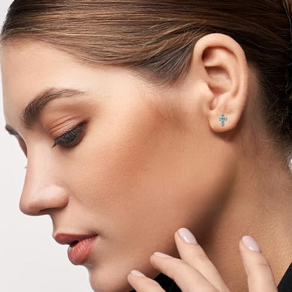 AeraVida Sparkling and Colorful Faith Cubic Zirconia Cross Sterling Silver Stud Earrings | Religious Pierced Jewelry Gift for Women | Christian Daily Wear Earrings - color: Topas