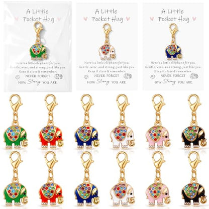 Kenning 12 Set Pocket Hugs Elephant Keychain Gifts Bulk, Positive Small Cute Pocket Size Inspirational Gifts with Motivational Cards for Teacher Employee Women Appreciation - style: Elephant