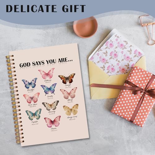 Butterfly Christian Spiral Notebooks, God Says You Are Bible Journal, Scripture Journals for Writing, Christian Gifts for Women, Religious Notebook for Note Taking, 5.5x8.3 Inch - color: white Bible Notebook-15