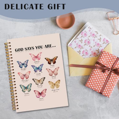 Butterfly Christian Spiral Notebooks, God Says You Are Bible Journal, Scripture Journals for Writing, Christian Gifts for Women, Religious Notebook for Note Taking, 5.5x8.3 Inch - color: white Bible Notebook-15