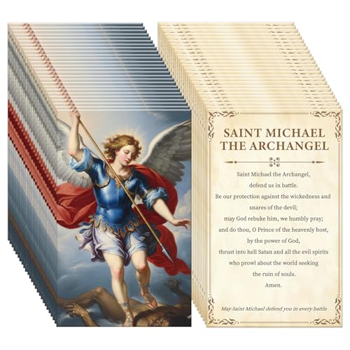 Saint Michael Catholic Prayer Cards 240 Pcs St Michael Holy Prayer Cards Gifts Scripture Religious Tracts Inspirational Christian Gift for Women Men Sunday School Bible Study 4 x 2.6 inches - style: Saint Michael