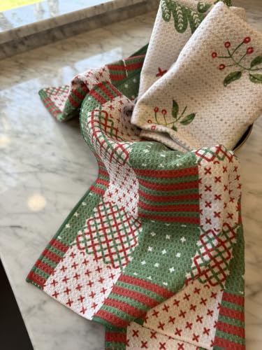 || 3 Pack|| Double Sided Dish Towels || Waffle Weave Microfiber || Highly Absorbent || Hanging Loop || Dish Cloths || Modern || Designer Prints || Lights (Christmas Quilt) - color: Christmas Quilt