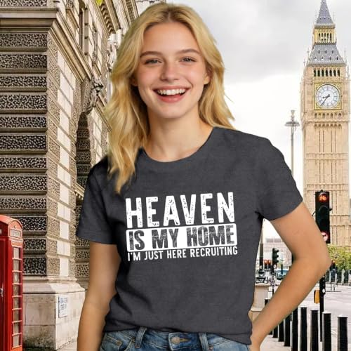 Christian Shirts for Women Bible Verse Faith Heaven is My Home Tee - color: Grey, size: Small