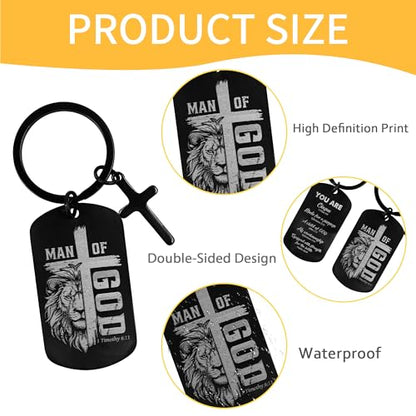 Keychain for Men Boys, Dog Tag Style Key Chain, Black Key Rings Birthday Christmas Veteran Day Gifts - style: Christian