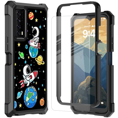 RYUITHDJP for TCL Stylus 5G 2022 Phone Case with Tempered Glass Screen Protector,Dual Layer Shockproof Corners Protection Case for TCL Stylus 5G 2022,Astronaut Planet Design - color: Astronaut Planet Design, size: TCL Stylus 5G 2022
