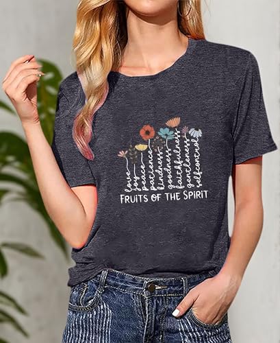 Women's Christian Shirt Fruit of The Holy Spirit Flower T-Shirt Inspirational Bible Text Top - color: Z-q6013-black, size: Medium