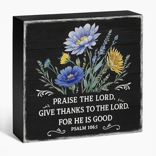 Praise the Lord Psalm 1061 Wood Box Sign, Black, 5x5 Inch - color: Black-018