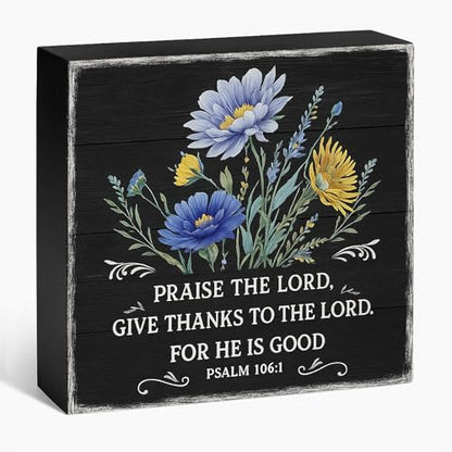 Praise the Lord Psalm 1061 Wood Box Sign, Black, 5x5 Inch - color: Black-018