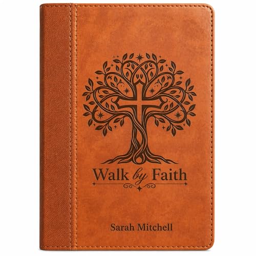 SupplyMount Personalized NIV Bible Large Print - Custom Laser Engraved Name Holy Bible - Leathersoft Cover - New International Version - Walk by Faith Cross Design - Comfort Print 11.5pt