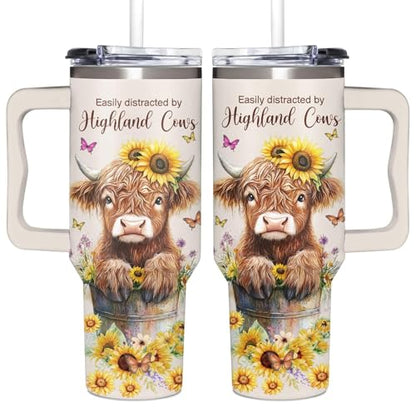 Highland Cow Gifts For Women, Teen Girls, and Her - Highland Cow Tumbler Gifts For Mothers Day, Birthday, Christmas, Valentines, Cowgirls Gift for Women - Cow Tumbler 40oz with Handle - color: Highland Cow Tumbler