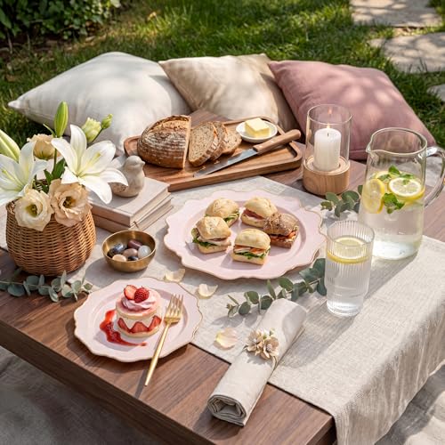 WDF 350Pcs Pink Plastic Plates - Pink and Gold Disposable Plates 50Guest Plastic Dinnerware for Baby Shower/Birthday/Wedding/Fall Party/Thanksgiving/Holidays - color: Pink and Gold, size: 350 pieces