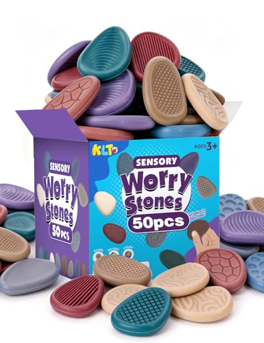 KLT Fidget Toys Bulk for Adults: 50 Pack Texture Worry Stone - Bulk Fidgets for Student Classroom Prizes - Quiet Stress Toys for Autism Calming - Goodie Bags Stuffers for Gifts Office - size: 2.7 inches