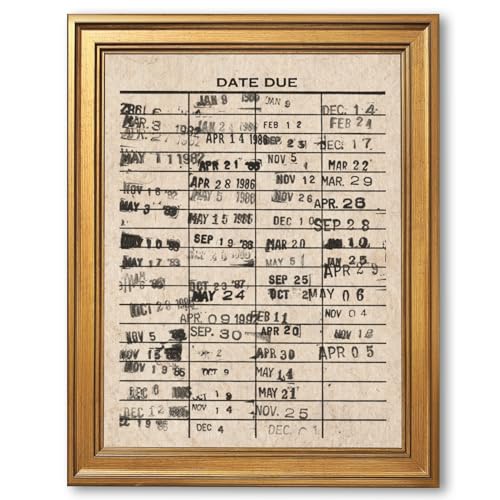 Framed Vintage Library Date Due Wall Art Retro Book Stamp Poster Reading Nook Art Print Nostalgic Booklish Canvas Painting Literary Card Wall Hanging Aesthetic Home Decor 16x24inch - color: Libary card, size: 16"L x 24"W