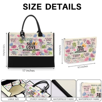 jeilink Inspirational Religious Gifts Boss Mom Birthday Christmas Tote Bag Canvas Reusable Grocery Beach Tote Black Pink - color: Self Love Affirmations 1709