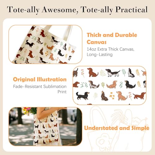 Aesthetics Canvas Tote Bag - Art Design Gift for Women, Reusable Purse Tote Bag with Inner Zip Pocket - style: Dachshund