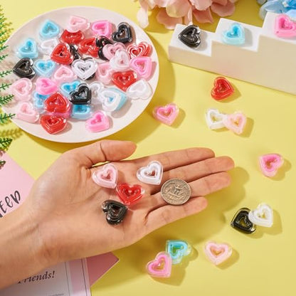 FASHEWELRY 60Pcs Acrylic Crystal Heart Beads Clear Love Heart Beads Candy Color Cute Pony Bead Aesthetic Bead for Valentine Day Bracelet Necklace Jewelry Making - color: Heart-60Pcs