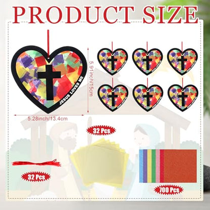 Motipuns 32 Sets Heart Suncatcher Craft, Christian VBS Sunday School - style: Heart