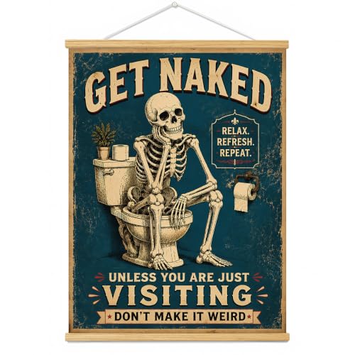 BAEMEFLE Vintage Skeleton Toilet Canvas Wall Art, Funny Bathroom Retro Poster Decor for Restroom Washroom Wall Decoration (BATHROOM-A, 16" L x 12" W) - color: BATHROOM-A, size: 16"L x 12"W