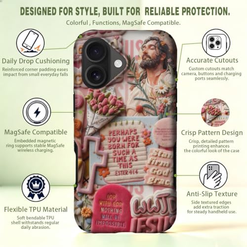 Compatible with iPhone 16 Case,Wireless Charging Compatible,Patented 2‑in‑1 Dual‑Layer Protection, Hot Transfer Print Hard Shell Cover - Bible Verse Aesthetics - color: Bible verse aesthetics, size: iPhone 16