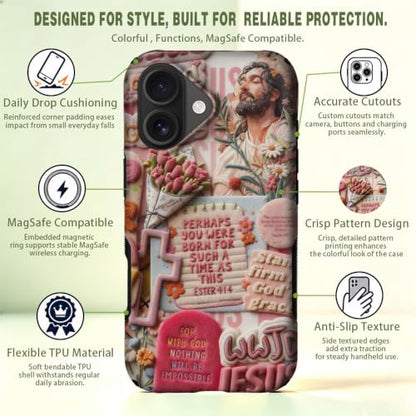 Compatible with iPhone 16 Case,Wireless Charging Compatible,Patented 2‑in‑1 Dual‑Layer Protection, Hot Transfer Print Hard Shell Cover - Bible Verse Aesthetics - color: Bible verse aesthetics, size: iPhone 16