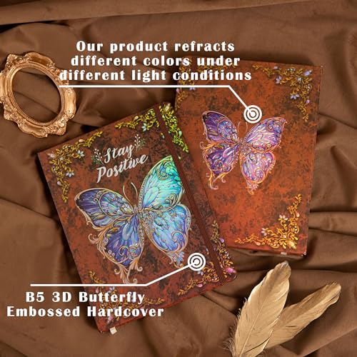 B5 Hardcover Journal for Women & Men -Butterfly Aesthetic Lined Notebook - color: Brown
