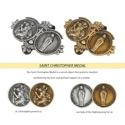 2-Pack Silver Car Visor Clip, St. Christopher Virgin Mary Catholic Driving Safety Medal - color: Silver