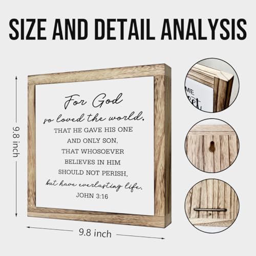 SUSZDOU John 3:16 Scripture Sign, Rustic Wooden Plaque, 9.8x9.8 Inch, Christian Home Decor - color: Christian 09