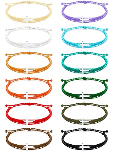 Janmercy 100 Pcs Cross Bracelet Christian Braided Adjustable Women Men