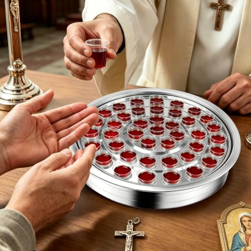 Stainless Steel Communion Tray, 40 Cup Openings, Stackable Silver Church Communion Cup Holder for Worship Services and Holy Communion Supplies, 1 Silver Wine Tray, No Lid - color: Silver