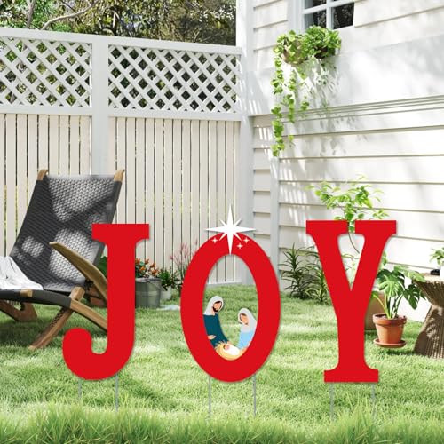 Festive Outdoor Christmas Decorations - Joyful Nativity Scene Lawn Decor for Christmas Pathway and Yard with Stakes, Red and White