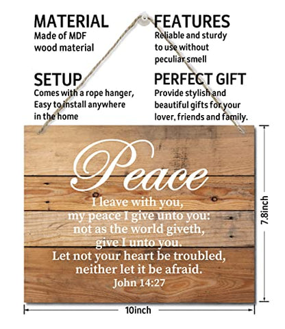 Bible Verse Printed Wood Plaque Sign Wall Hanging, Home Wall Decor Peace I Leave With You, My Peace I Give Unto You Scripture Rustic Hanging Wall Plaque Wood Signs, John 14:27 Christian Sign - color: John 14:27