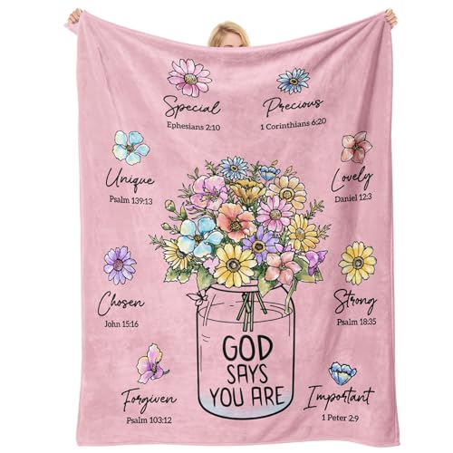Christian Birthday Gifts for Women, Christian Religious Blanket with Flower - color: Pink, size: 80"x60"