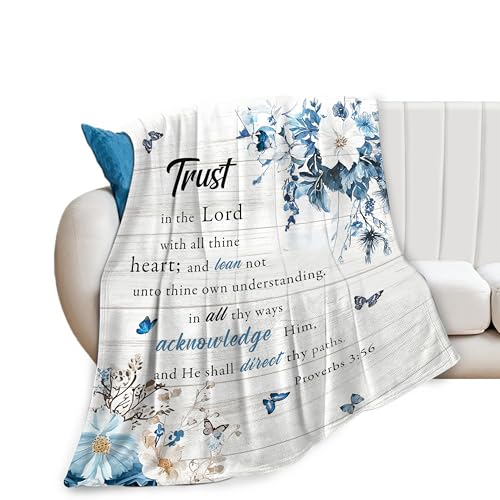 Christian Blanket Soft Warm Bible Verse Scriptures Fleece Throw Blanket Christian Gifts for Women Cozy Plush Fluffy Religious Trust in Lord Lightweight Flannel Gifts Blankets for Kids Adults 50"X40"