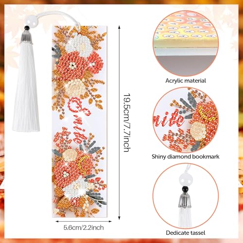 8 Pieces Christian Bible Verse Diamond Art Bookmarks 5d Christian Beaded Bookmark Acrylic Tassel Bookmark for DIY Making Beginners Adults Arts Craft Supplies (Floral-2) - color: Floral-2