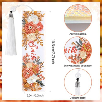 8 Pieces Christian Bible Verse Diamond Art Bookmarks 5d Christian Beaded Bookmark Acrylic Tassel Bookmark for DIY Making Beginners Adults Arts Craft Supplies (Floral-2) - color: Floral-2