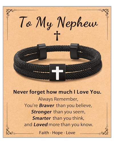 Shonyin Religious Catholic Gifts for Teen Boy Men, Cross Bracelet with Card - style: Nephew