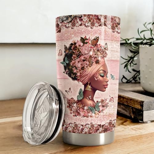 Black Woman Tumbler 20oz Stainless Steel Insulated Coffee Travel Cup Tumblers Gifts for Women Girls on Birthday Christmas - color: Black Woman