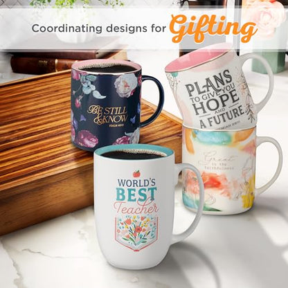 Christian Art Gifts Floral Ceramic Coffee Mug: World's Best Teacher, 15 oz. - color: Multicolor/Best Teacher